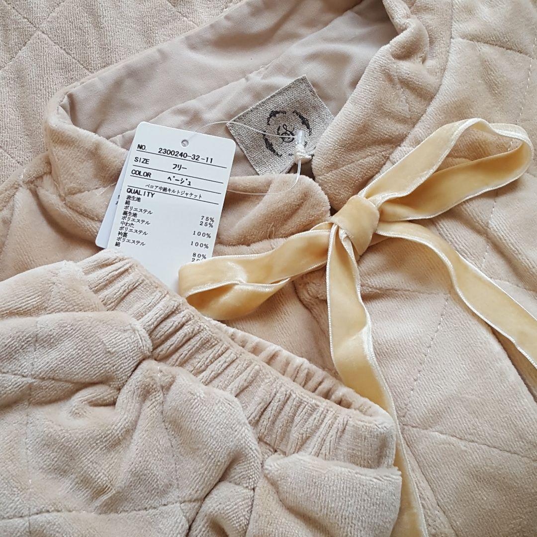 新品　SM2☆ベージュ／ベロア中綿キルトジャケット