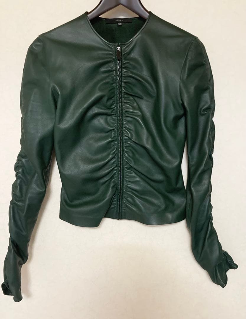 GUCCI ダークグリーン レザージャケット 38 ★匿名配送★