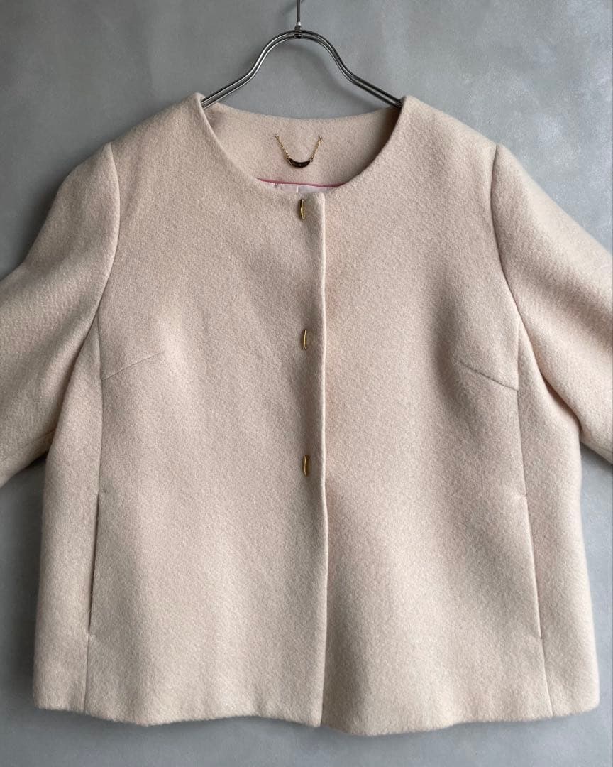 美品✨ローズティアラ　大きいサイズ46 ウールアンゴラ　フレア袖コート　薄ピンク