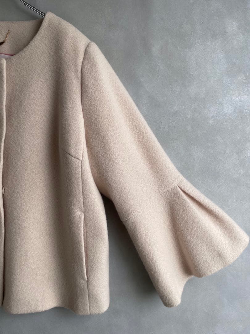 美品✨ローズティアラ　大きいサイズ46 ウールアンゴラ　フレア袖コート　薄ピンク