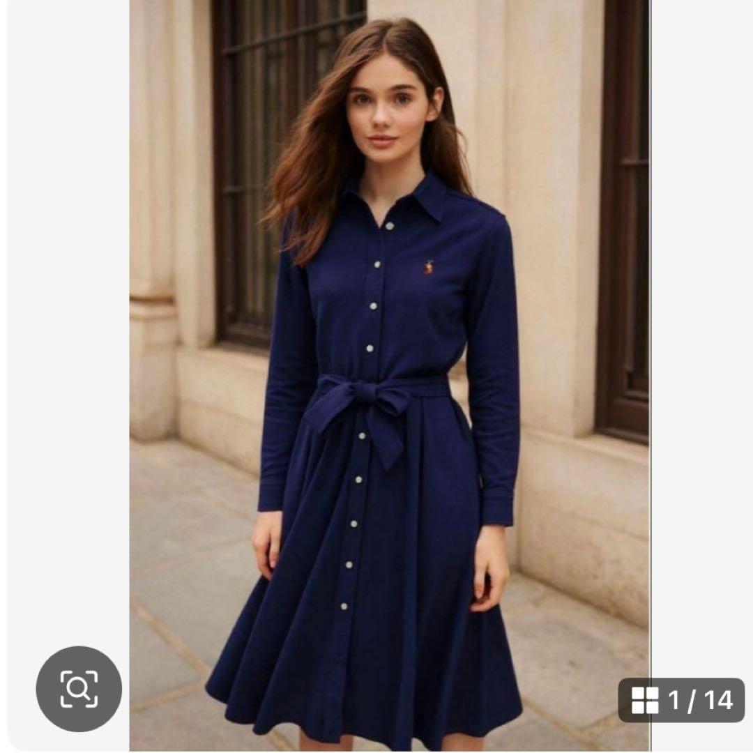 【セール】POLO Ralph Laurenネイビー シャツワンピース 鹿の子