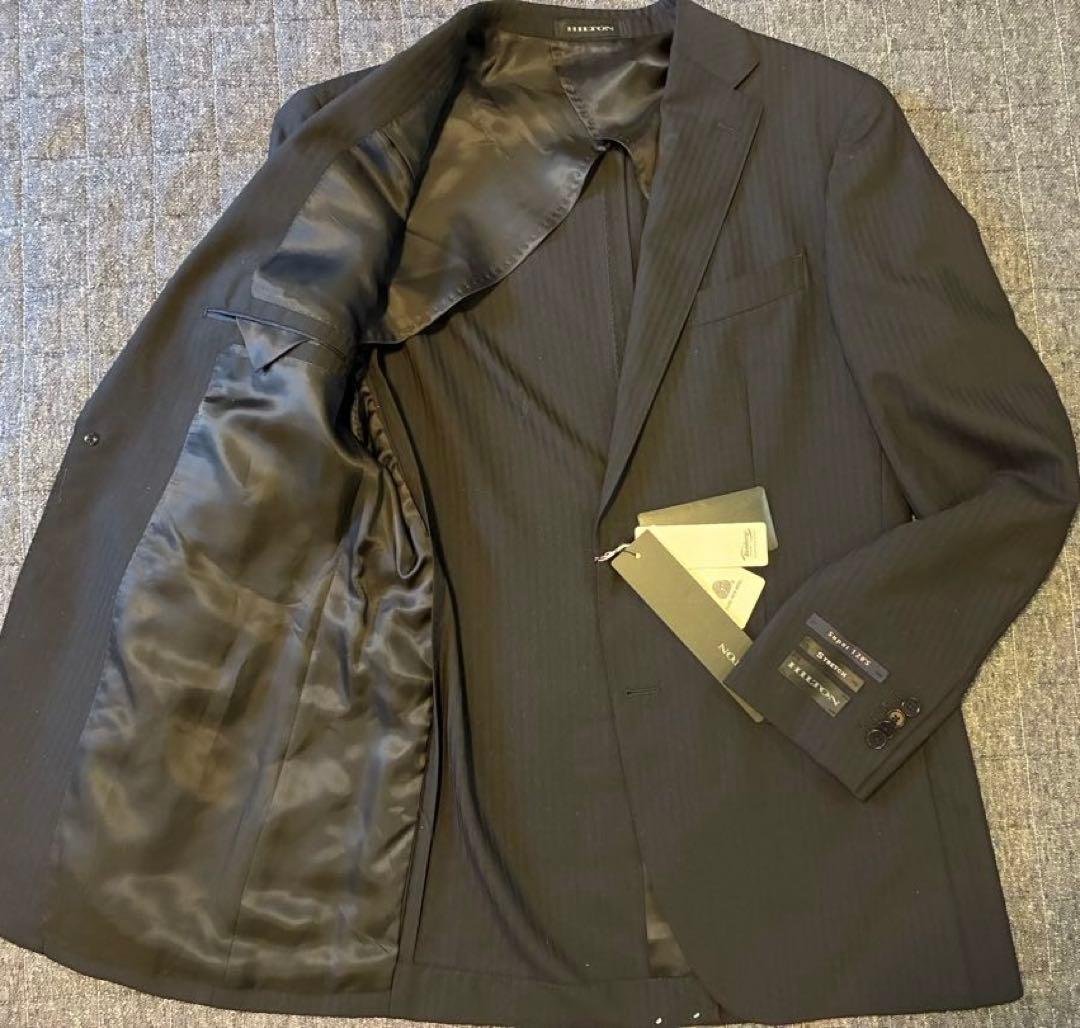 ヒルトン　HILTON スーツ　ストライプ　ブラック　super120's