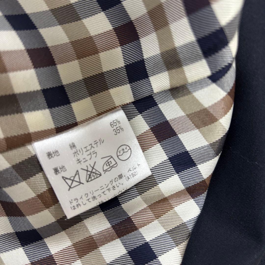 アクアスキュータム ステンカラーコート ネイビー 日本製 チェック裏地　ミドル丈