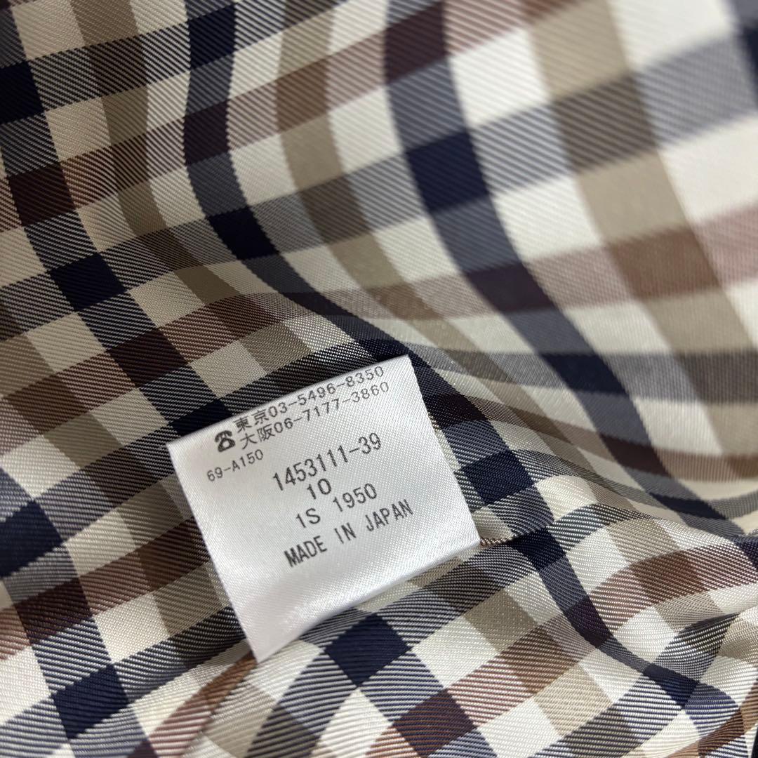 アクアスキュータム ステンカラーコート ネイビー 日本製 チェック裏地　ミドル丈