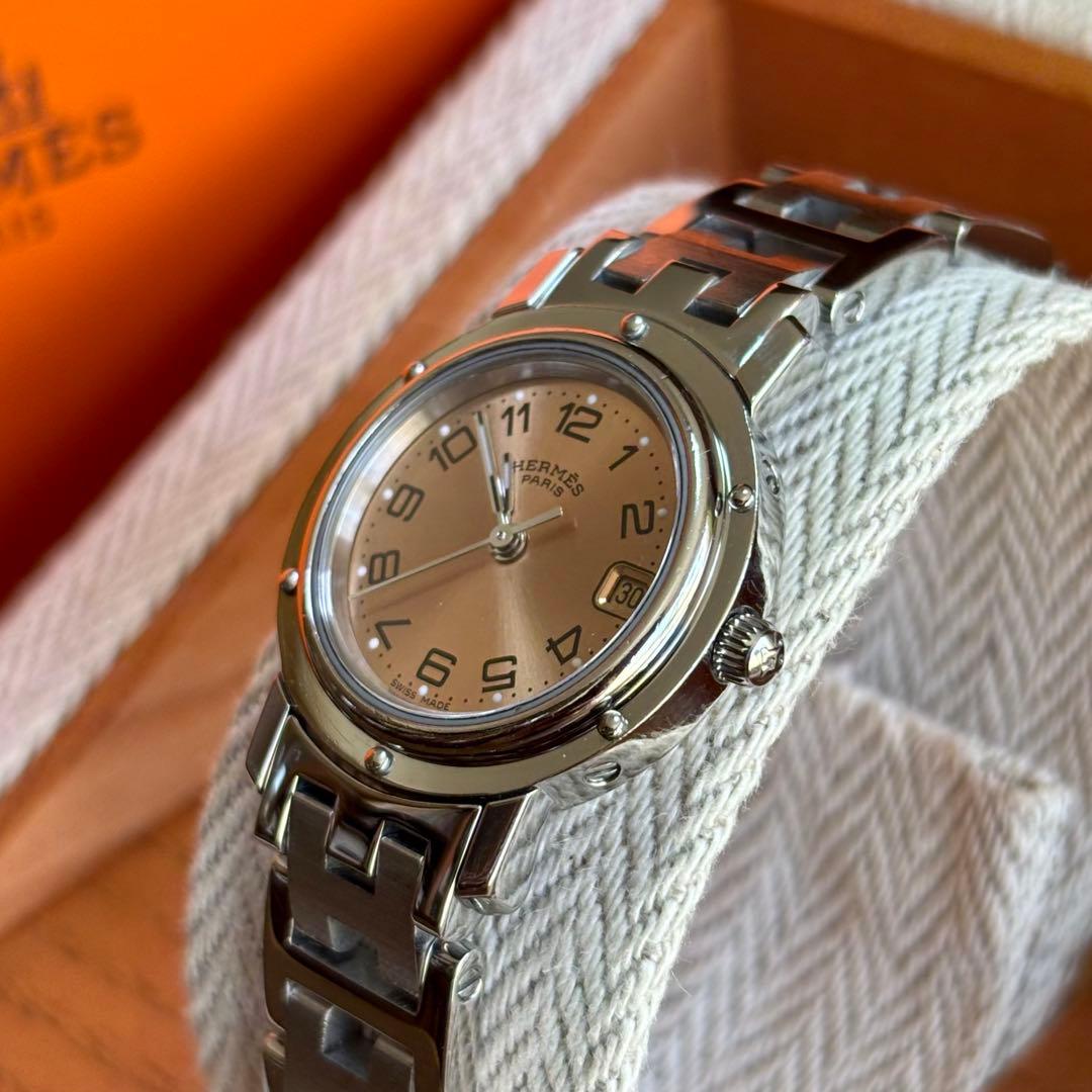 【HERMES】✨極美品✨ クリッパー レディース 腕時計 ピンクゴールド文字盤