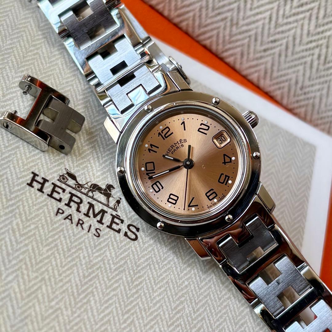 【HERMES】✨極美品✨ クリッパー レディース 腕時計 ピンクゴールド文字盤