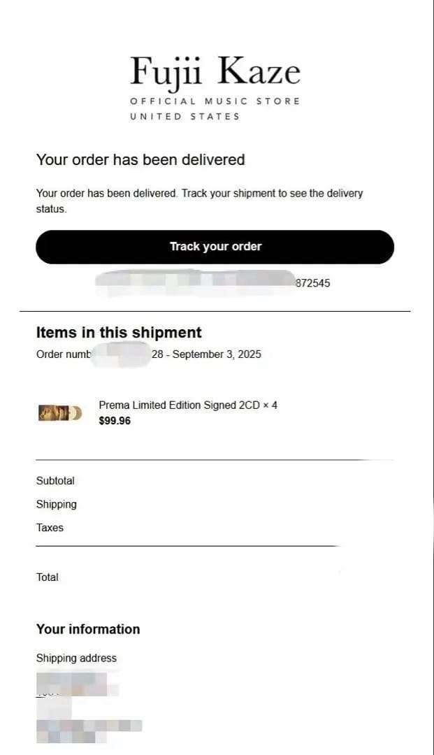 アメリカ公式ストア購入 藤井風 Prema 直筆サイン入 限定CD 完売品②