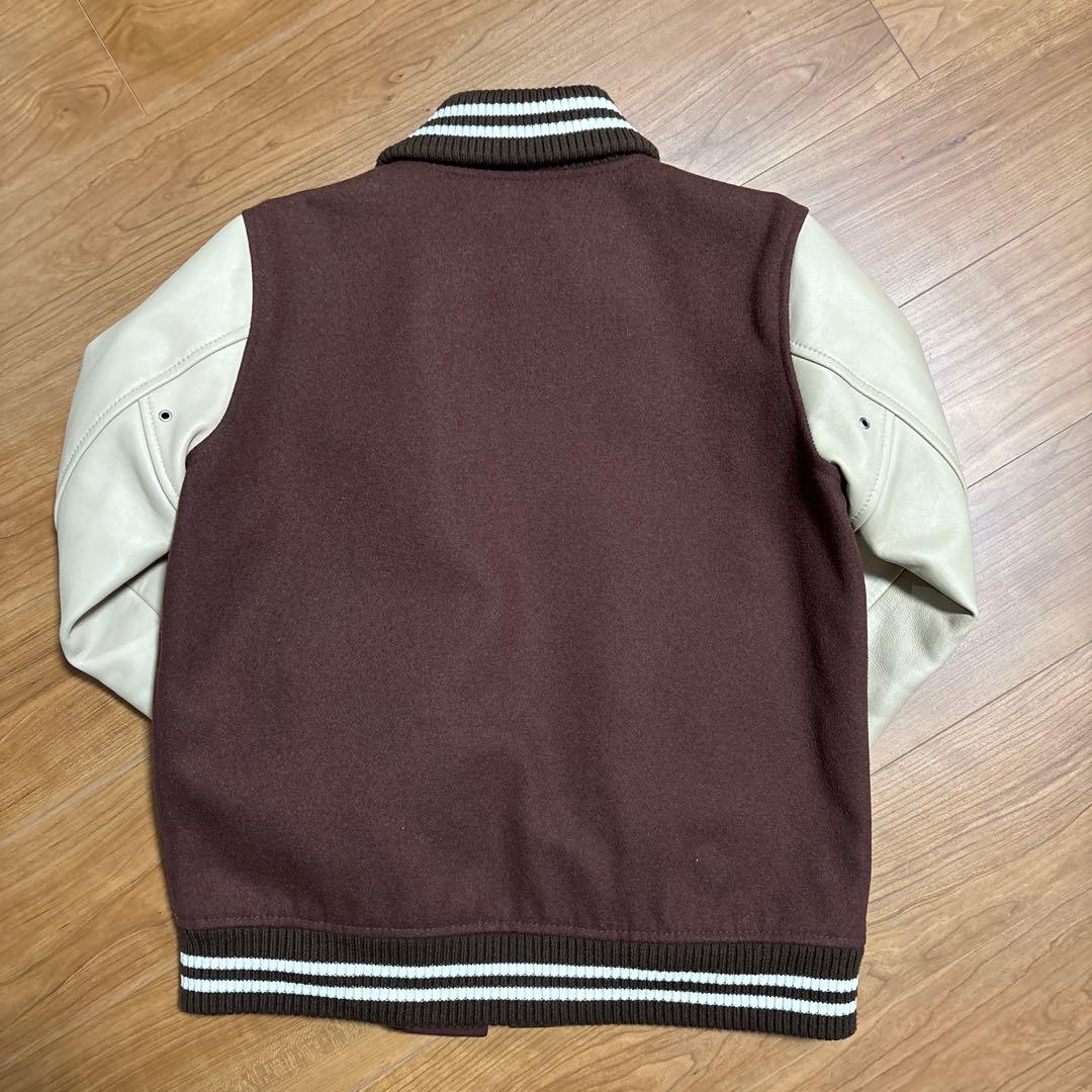 BEAMS / 本革切り替え スタジャン ブラウン×オフホワイト Lサイズ