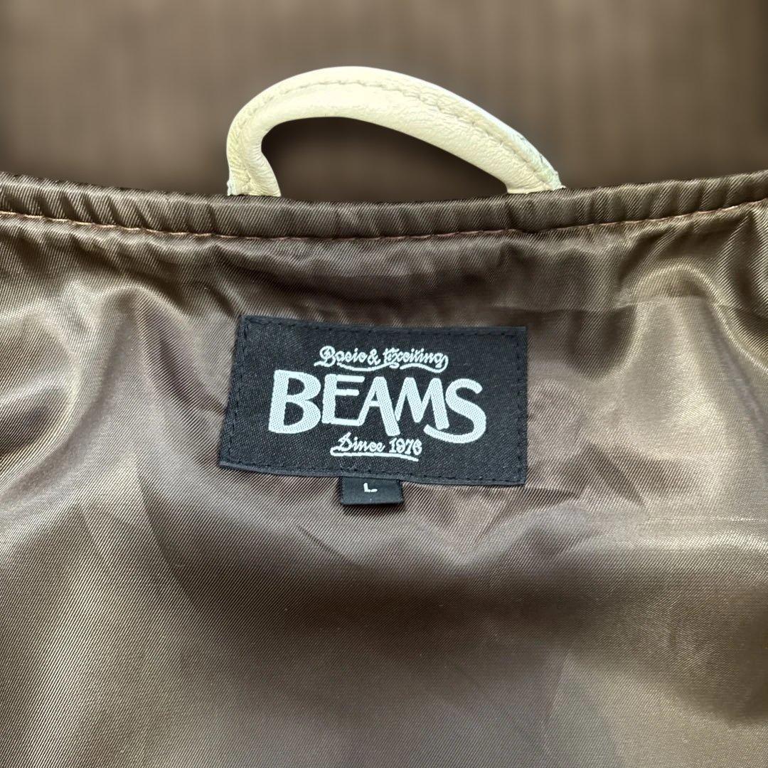 BEAMS / 本革切り替え スタジャン ブラウン×オフホワイト Lサイズ