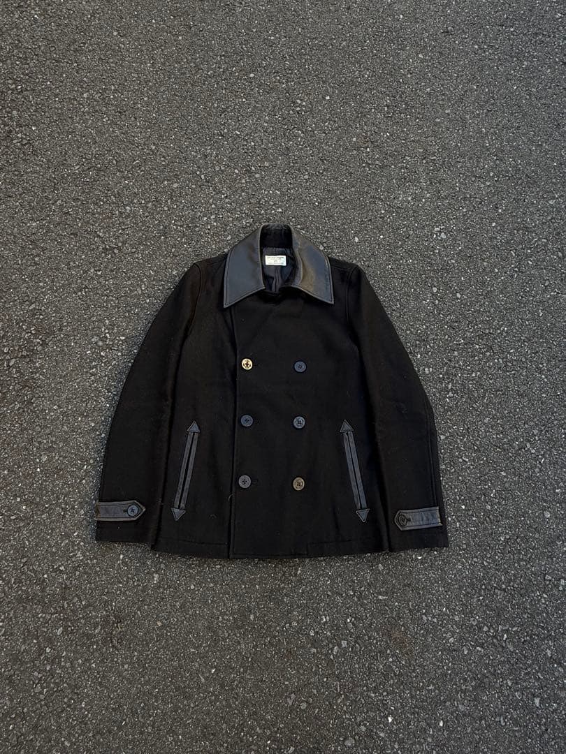 ジャケット・アウター 90s vintage leather wool pea coat