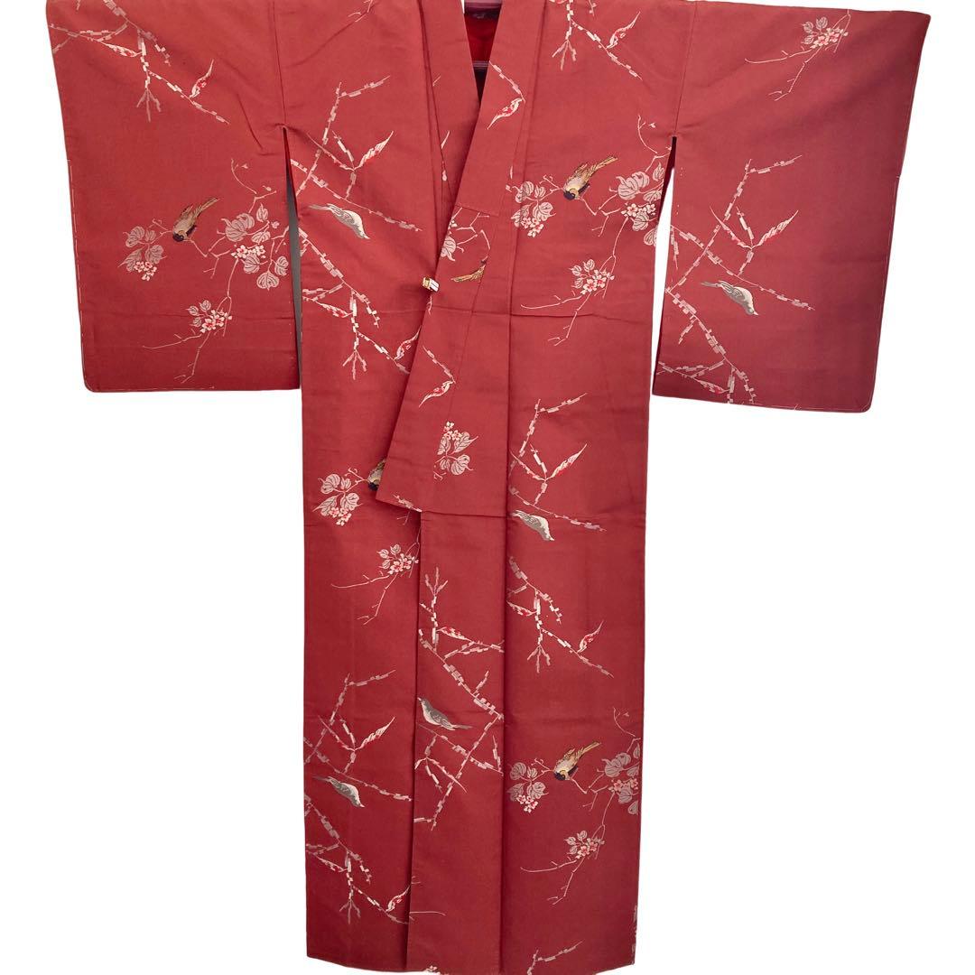 ★RIO★仕付け糸付　レトロ　アンティーク　小鳥　大正ロマン　お召　NO