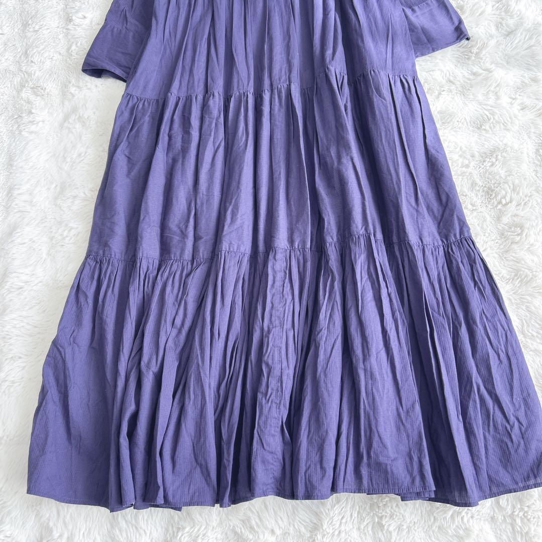 ヌキテパ★ドビー パネル Vネックドレス　ワンピース　ティアード　パープル