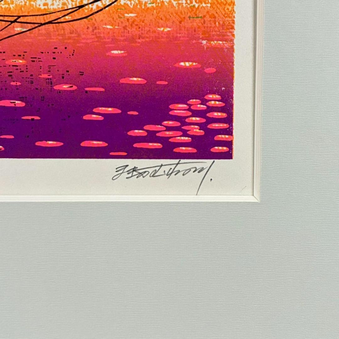 美品 牧野宗則「流れは広く」木版画 1998年制作 直筆サイン入 オリジナル額装