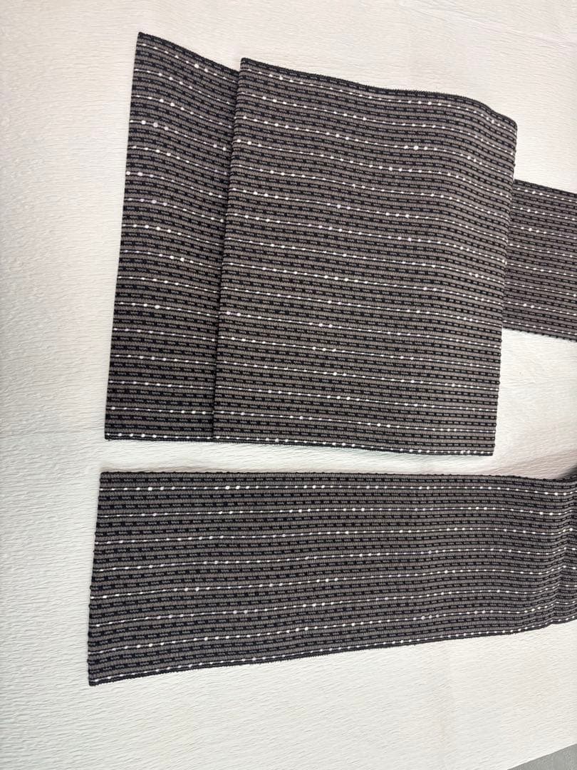 越後紙布 八寸名古屋帯 正絹 縞柄 黒×生成り 伝統工芸 上品 美品