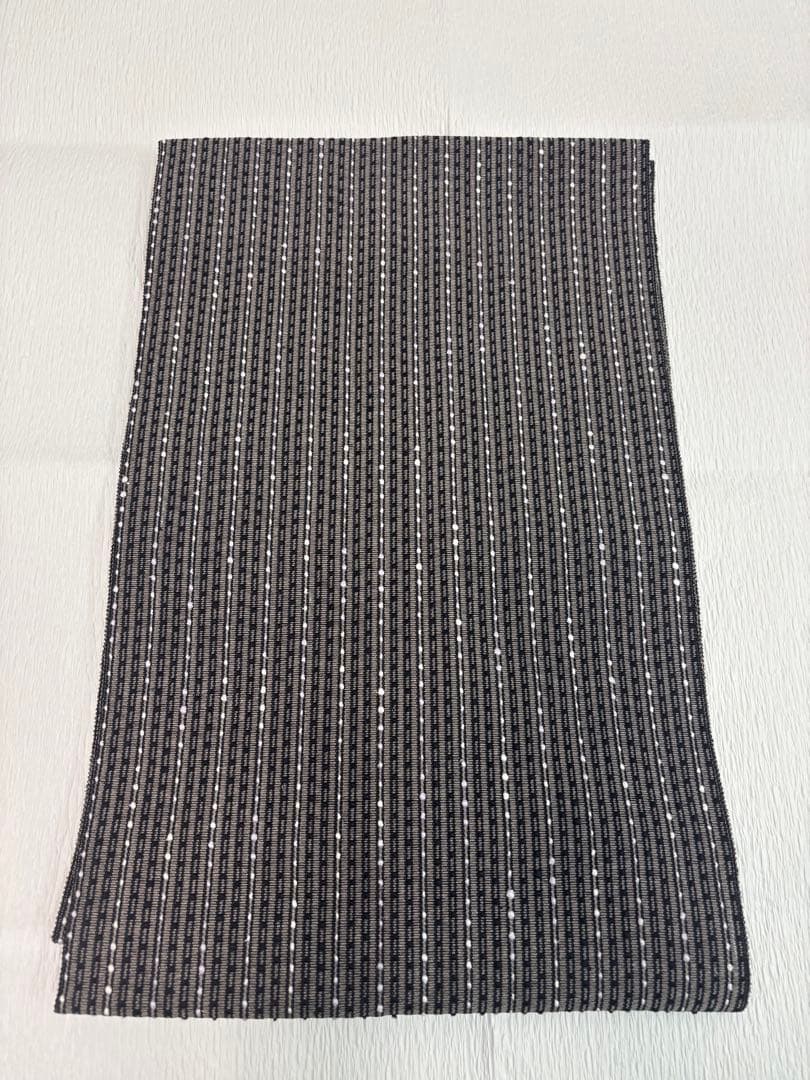 越後紙布 八寸名古屋帯 正絹 縞柄 黒×生成り 伝統工芸 上品 美品