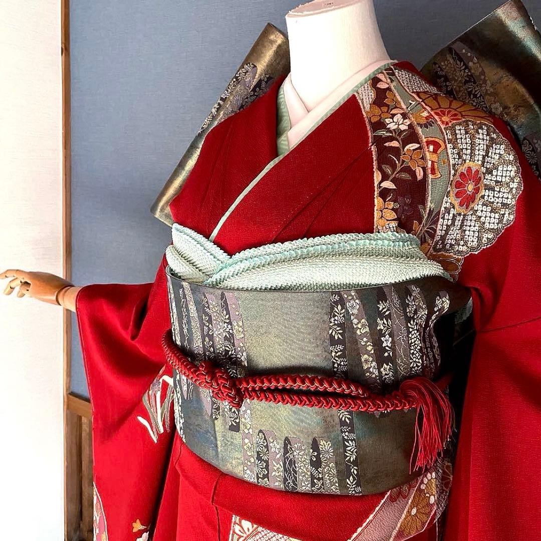 振袖フルセット　高身長　新品　手描き友禅　成人式振袖　振袖　裄丈69 赤