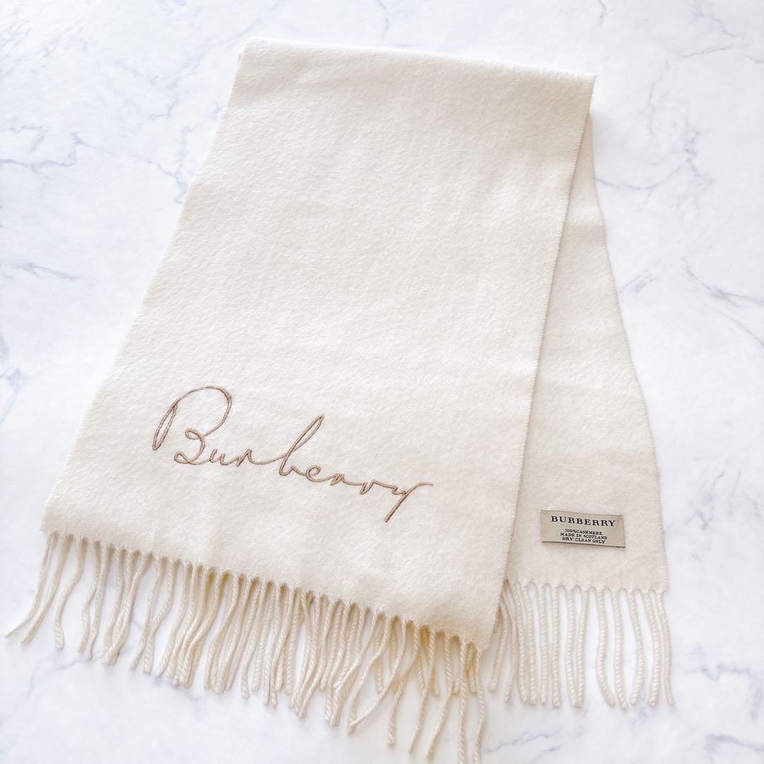 【美品】現行 BURBERRY バーバリー カシミヤ100% 刺繍ロゴ マフラー