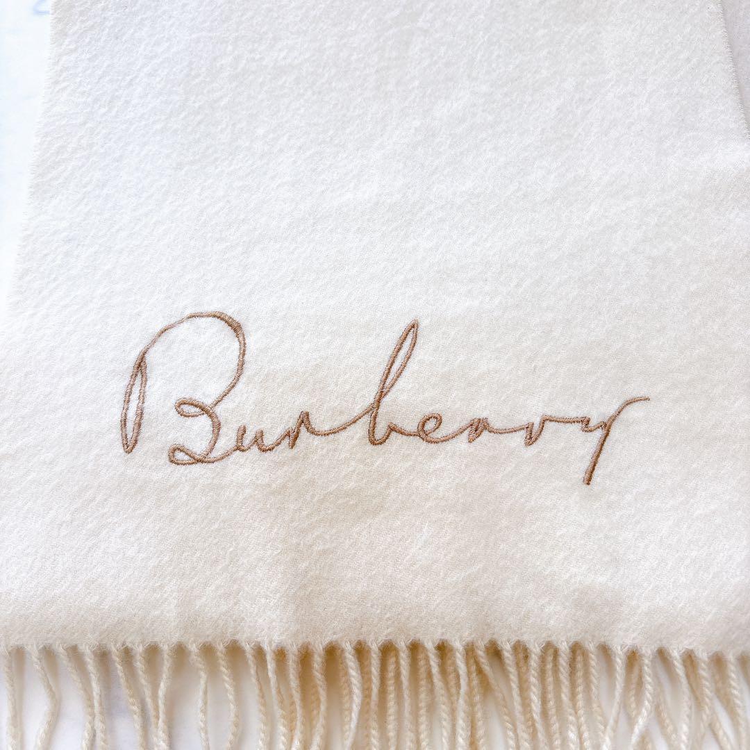 【美品】現行 BURBERRY バーバリー カシミヤ100% 刺繍ロゴ マフラー
