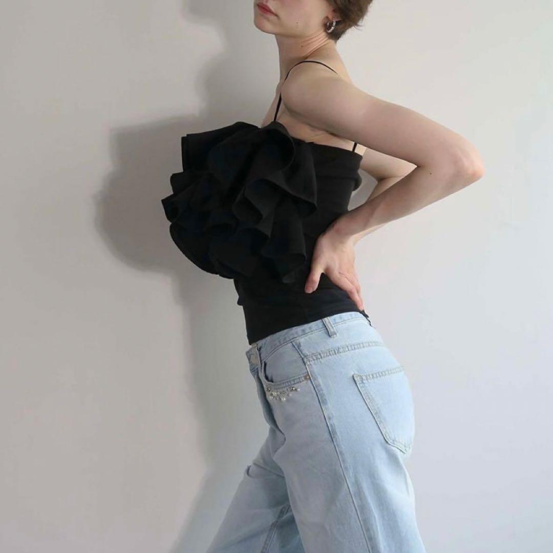 美品　アモマ　AMMOMA　RUFFLE BUSTIER　ビスチェ　F　ブラック