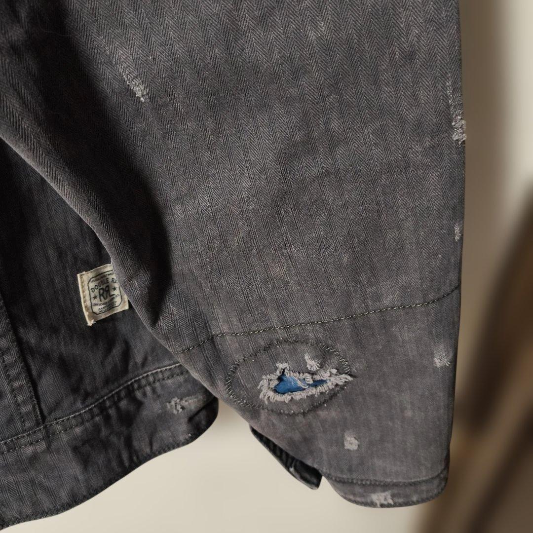 RRL グレー ヘリンボーンジャケット Lサイズ　ダメージ加工
