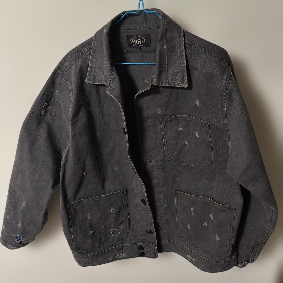 RRL グレー ヘリンボーンジャケット Lサイズ　ダメージ加工