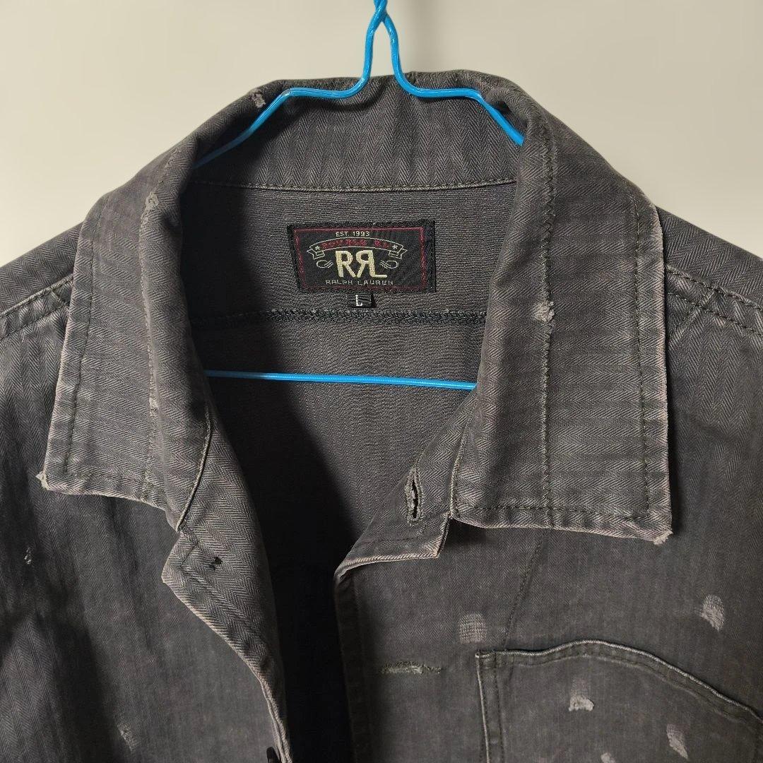 RRL グレー ヘリンボーンジャケット Lサイズ　ダメージ加工