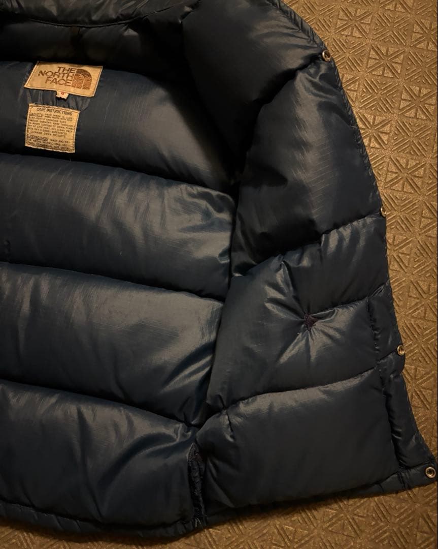 70s USA製 ノースフェイス 初期 茶タグ ダウン ベスト ネイビー S