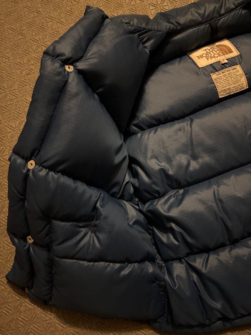 70s USA製 ノースフェイス 初期 茶タグ ダウン ベスト ネイビー S