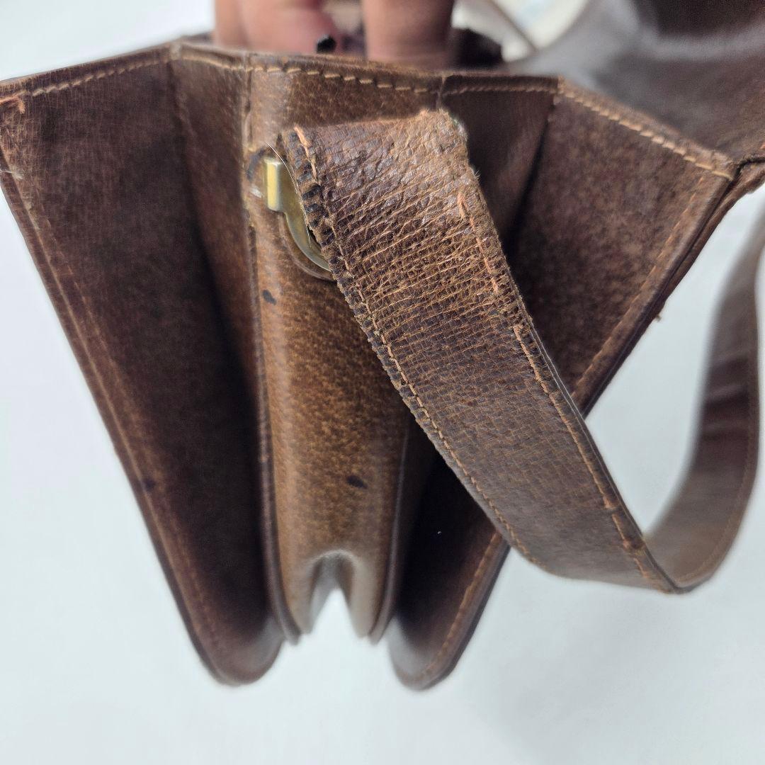 【良品】GUCCI シェリーライン GG ショルダーバッグ レザー ブラウン