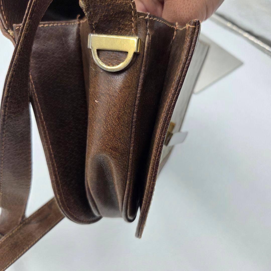 【良品】GUCCI シェリーライン GG ショルダーバッグ レザー ブラウン