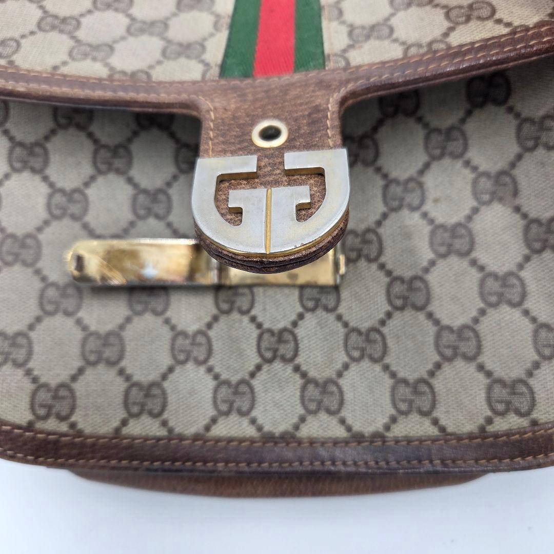 【良品】GUCCI シェリーライン GG ショルダーバッグ レザー ブラウン