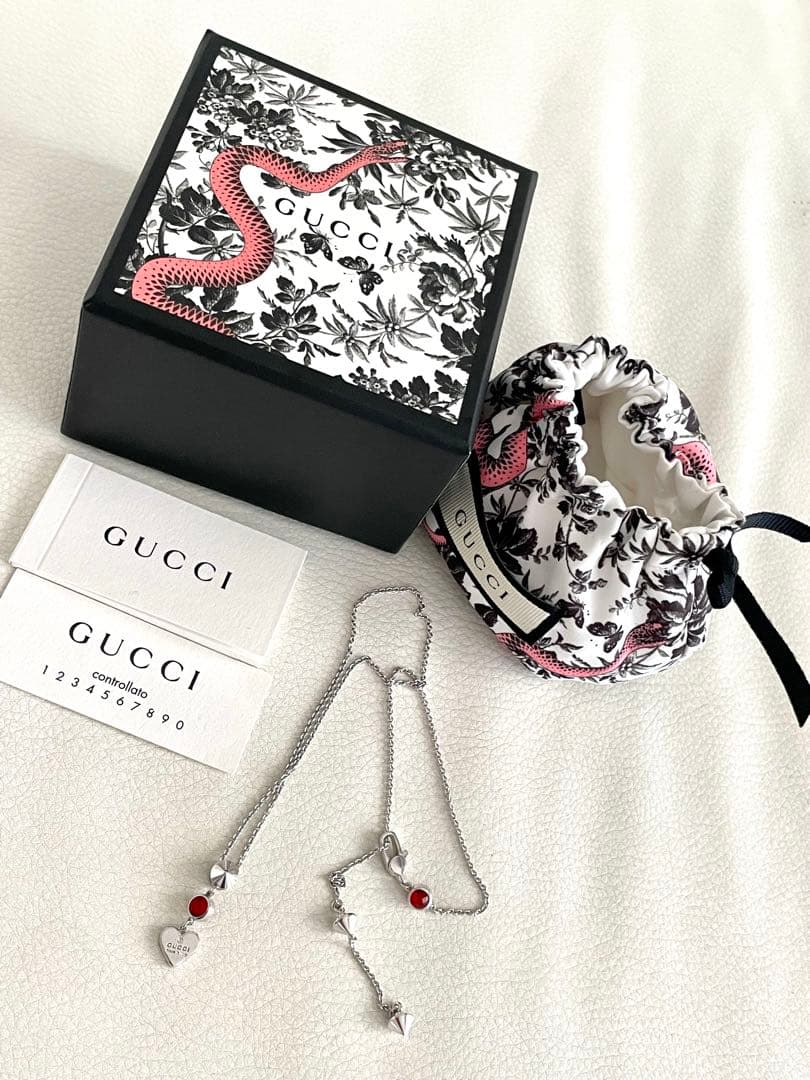グッチ GUCCI ハート ネックレス （Ag 925／ストーンレッド）極美品