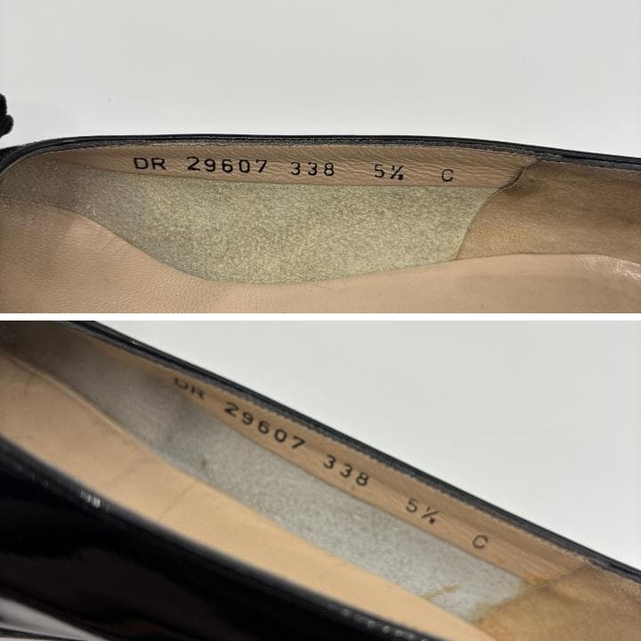 美品✨️フェラガモ ヴァラリボンローヒールエナメルパンプス 24cm 黒 金具