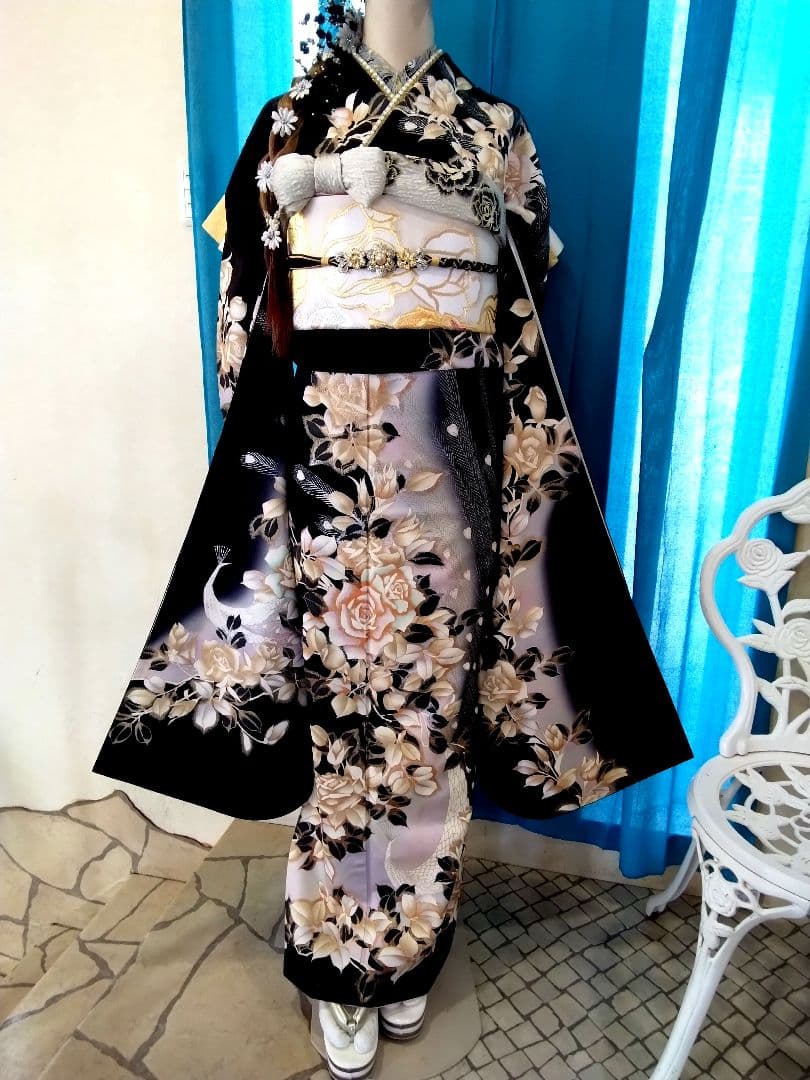 振袖フルセット、鈴乃屋振袖成人式、重ね衿帯揚げ帯締め、西陣袋帯、襦袢、ガード加工