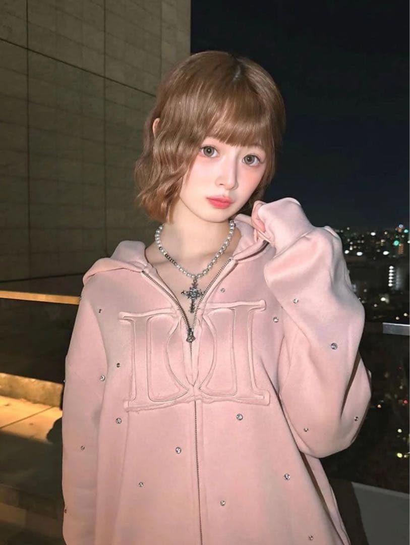 新品タグ付 ダーリッチ ピンク DDロゴビジュージップパーカー フリー F