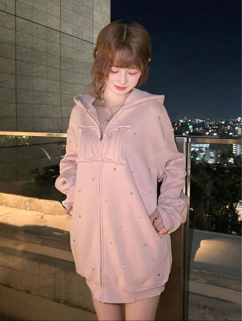 新品タグ付 ダーリッチ ピンク DDロゴビジュージップパーカー フリー F