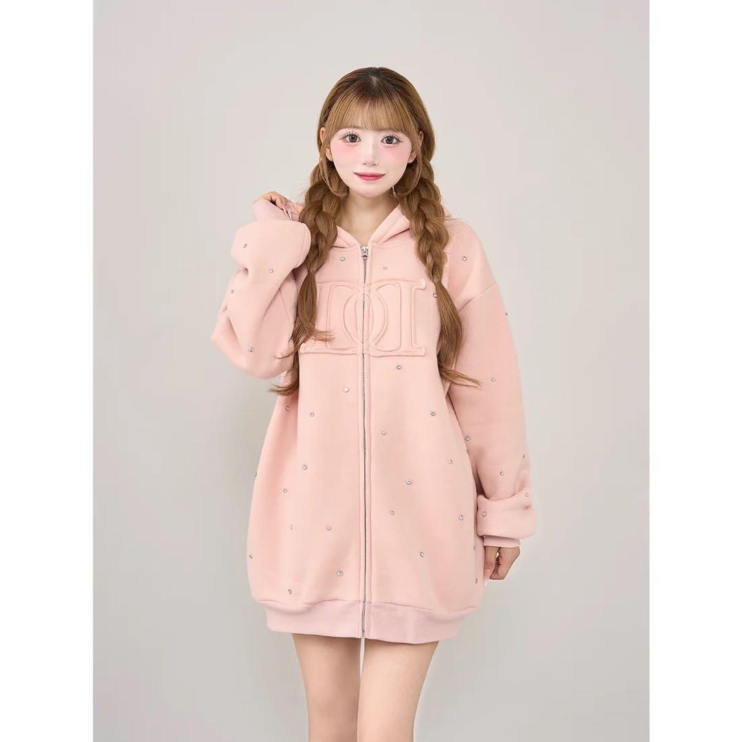 新品タグ付 ダーリッチ ピンク DDロゴビジュージップパーカー フリー F