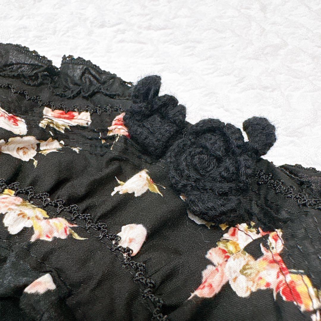 極美品✨PINK HOUSE フード付きフラワープリント チュニック　うさぎ　黒