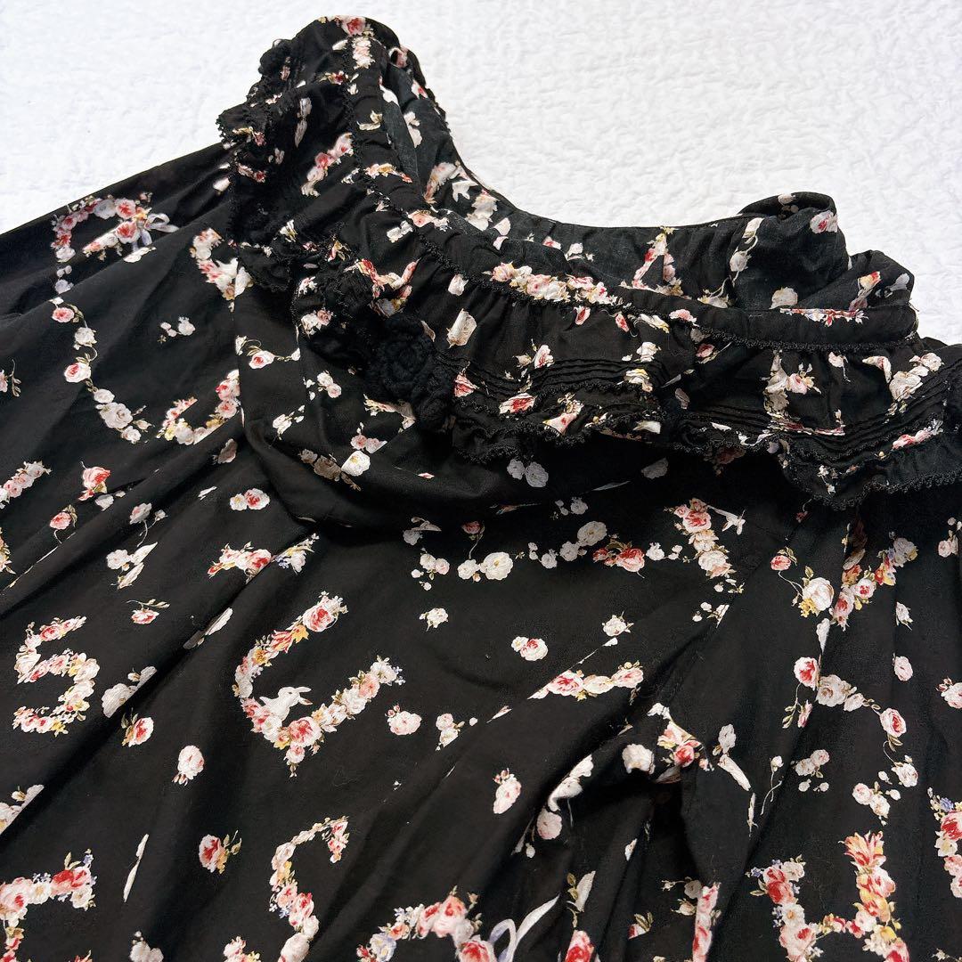 極美品✨PINK HOUSE フード付きフラワープリント チュニック　うさぎ　黒