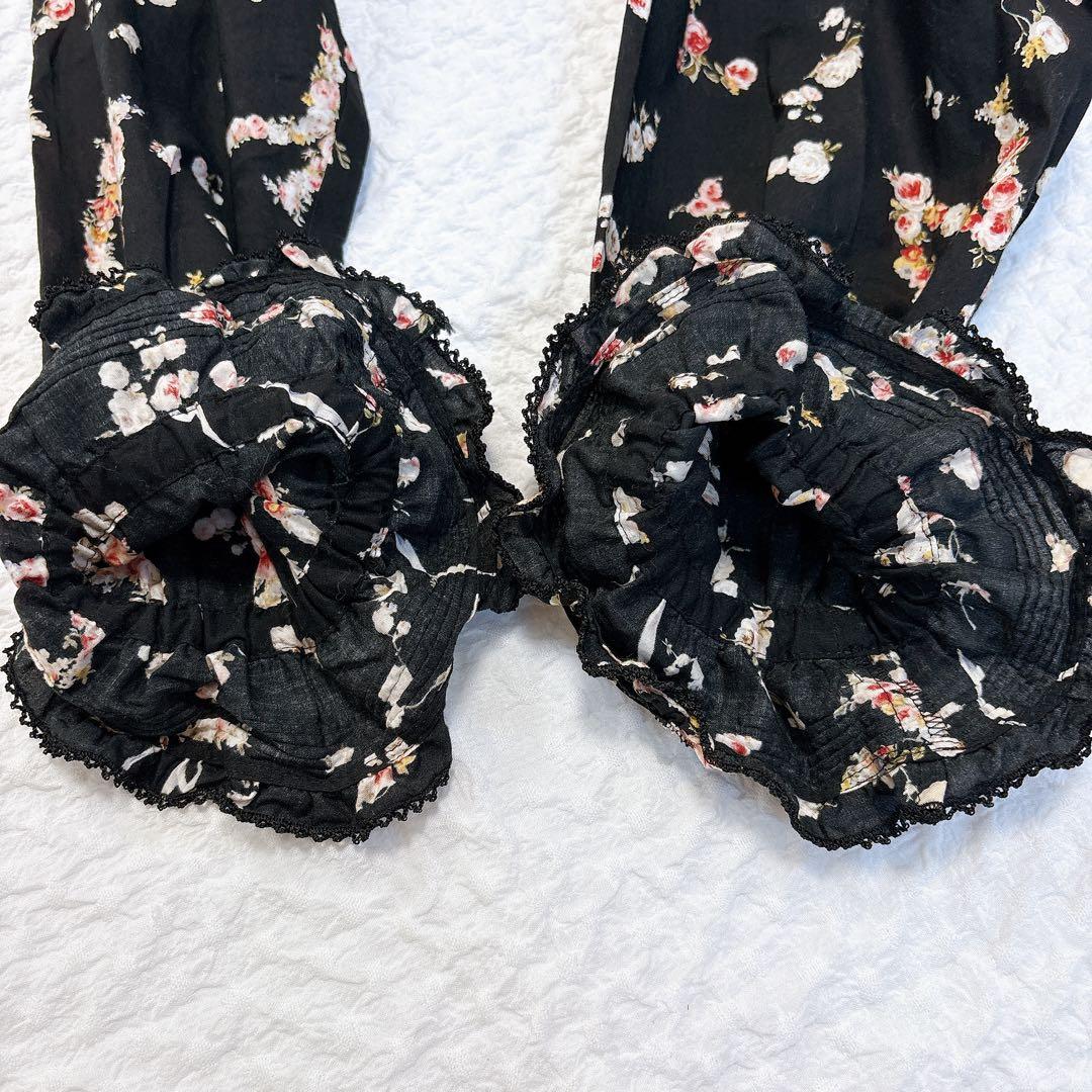 極美品✨PINK HOUSE フード付きフラワープリント チュニック　うさぎ　黒