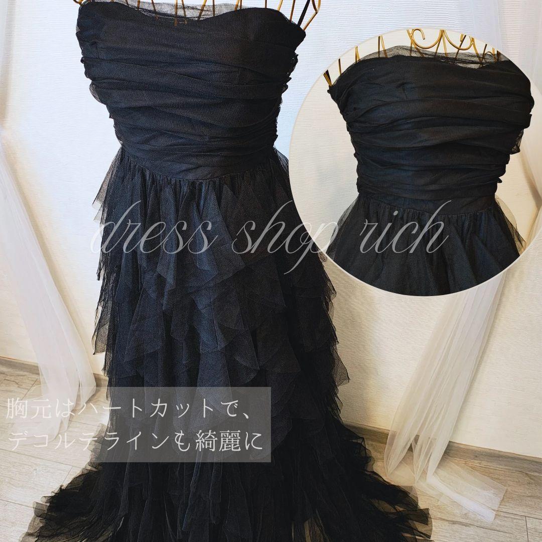 流行　人気　ブラックドレス　Aライン　チュール　前撮り　二次会　カラー　お色直し