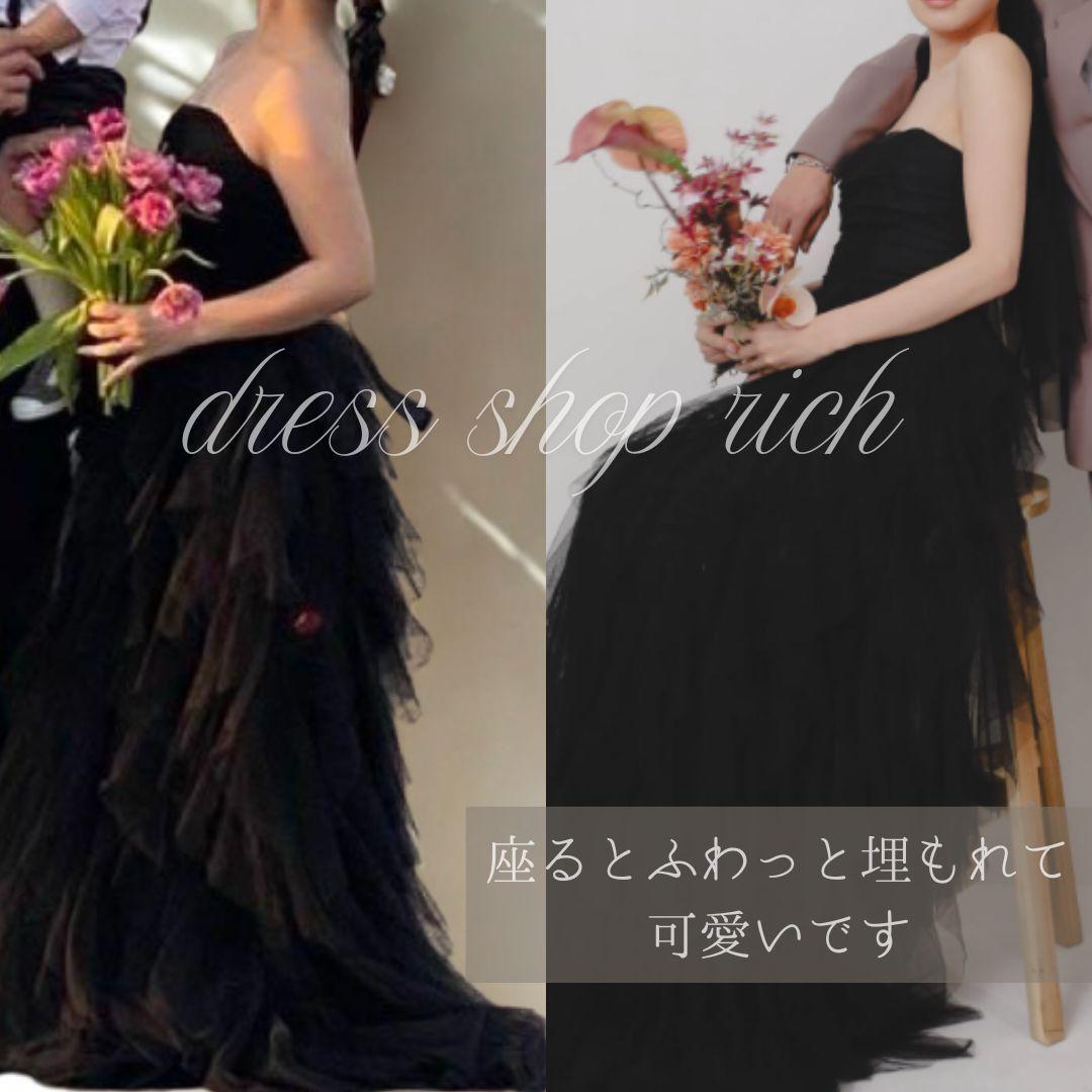 流行　人気　ブラックドレス　Aライン　チュール　前撮り　二次会　カラー　お色直し