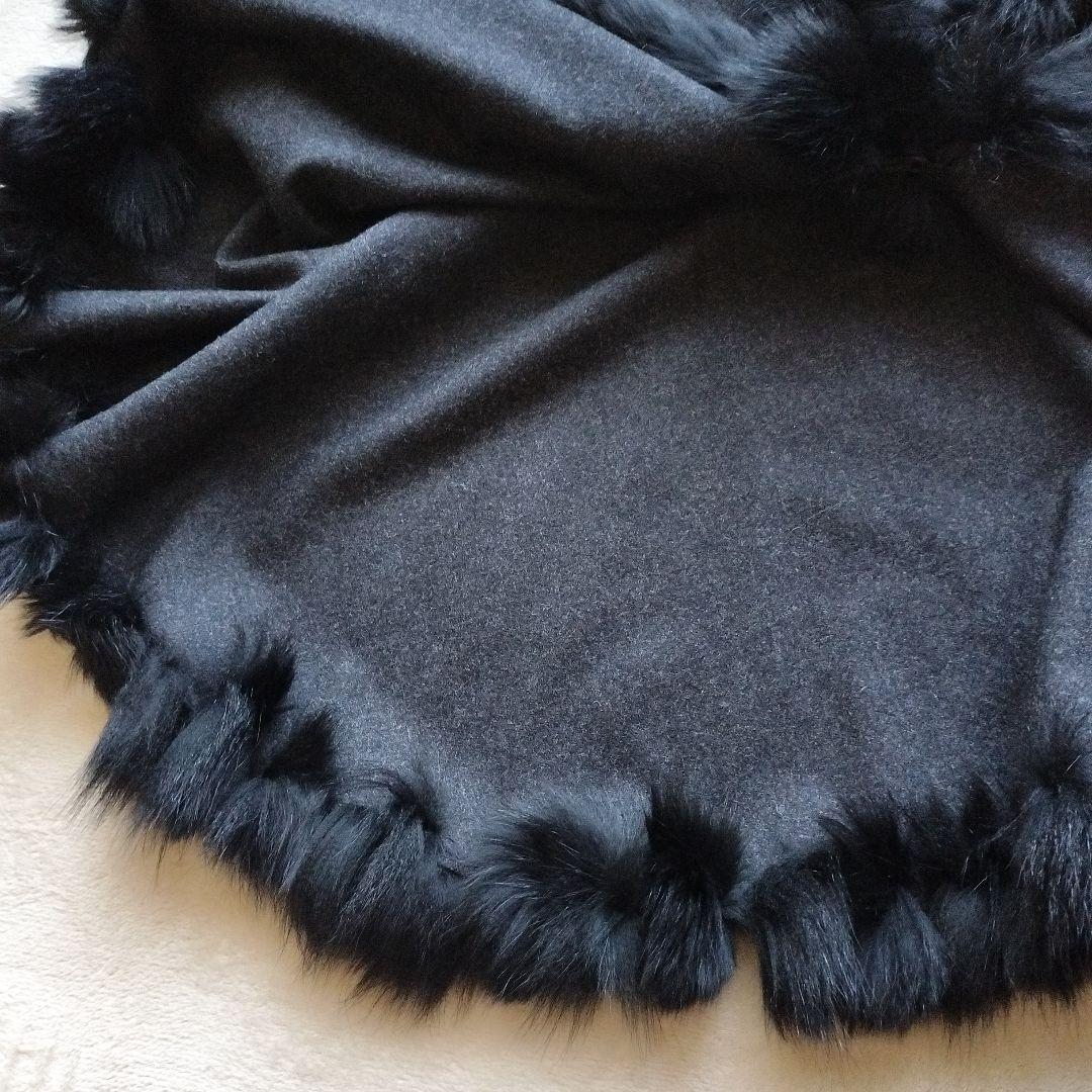 ノアジェ カシミヤ混 フォックスファーポンチョケープ グレー ブラック