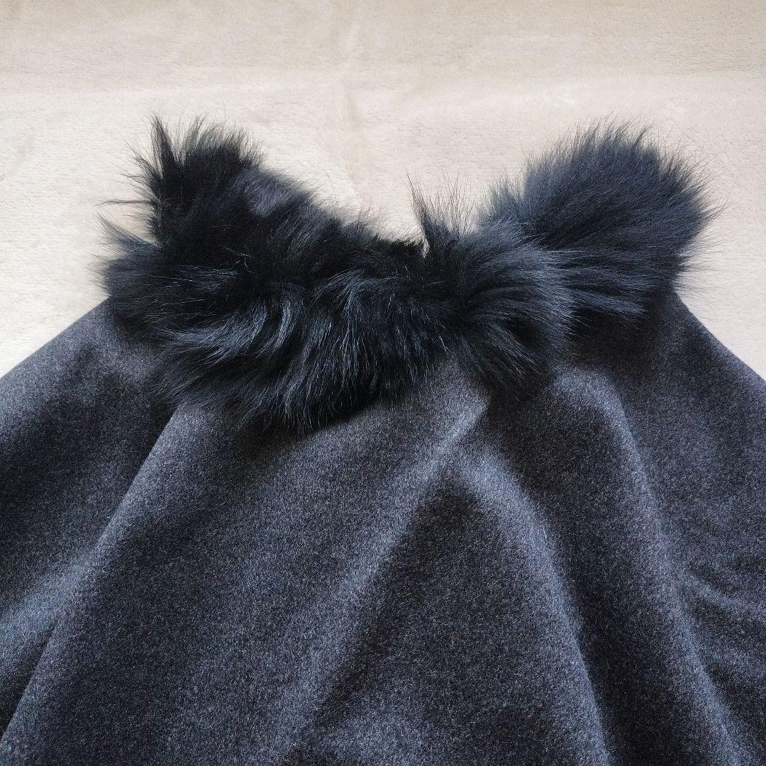 ノアジェ カシミヤ混 フォックスファーポンチョケープ グレー ブラック