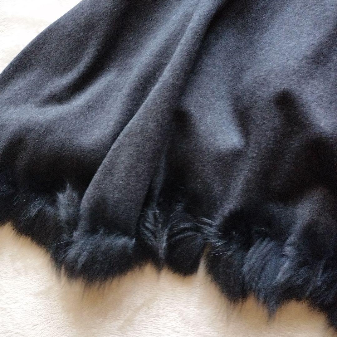 ノアジェ カシミヤ混 フォックスファーポンチョケープ グレー ブラック