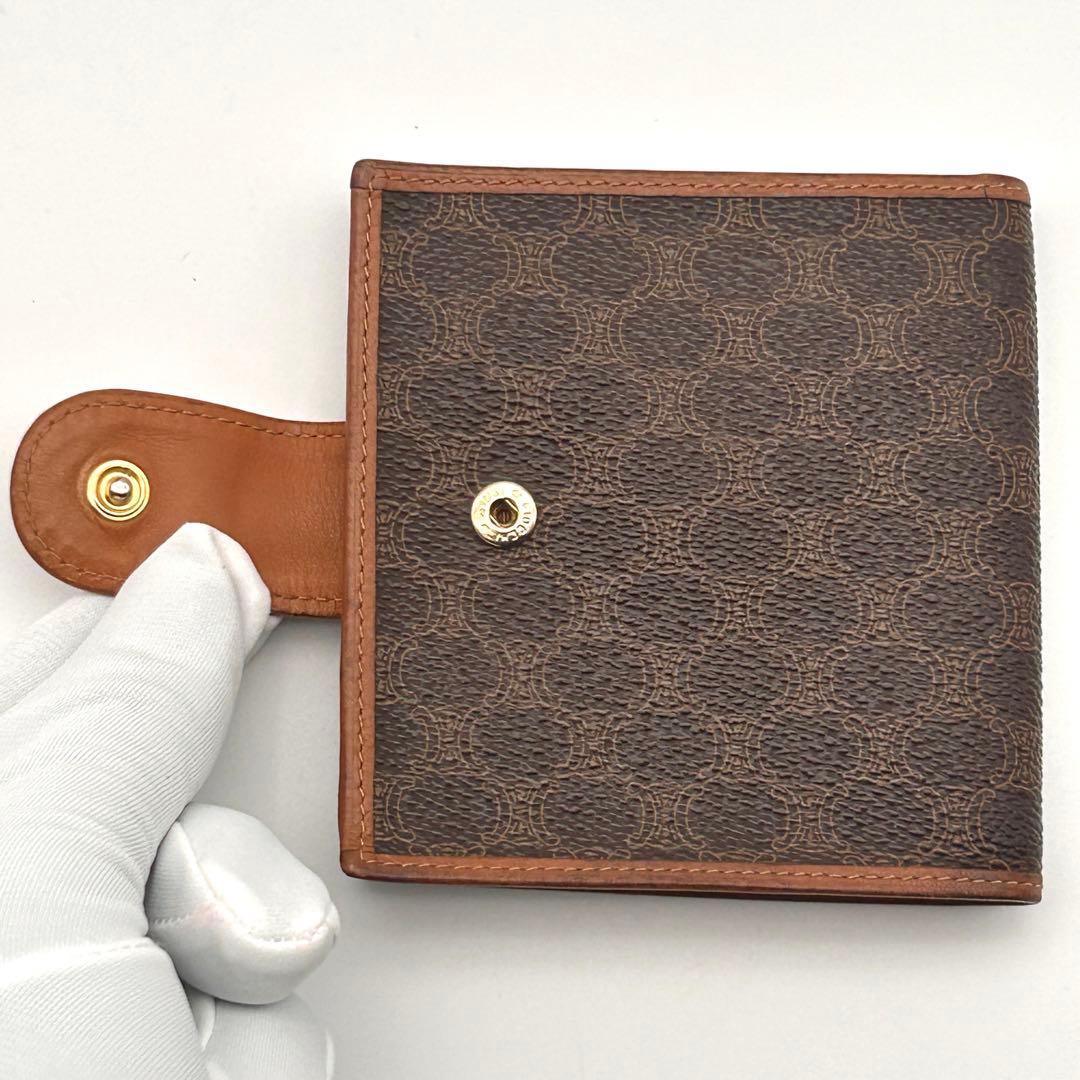 美品✨ CELINE セリーヌ 二つ折り財布 マカダム柄 ブラウン レザー