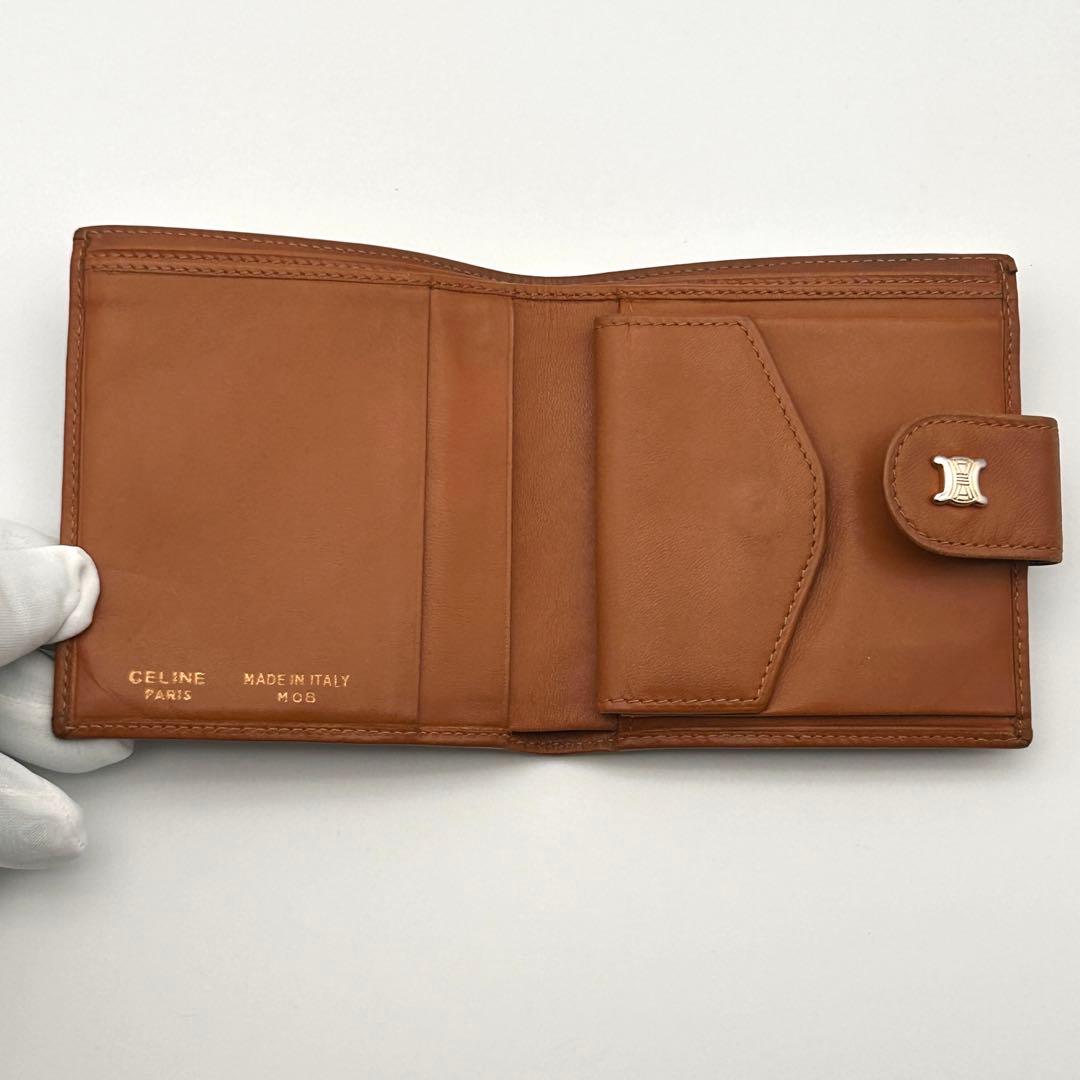 美品✨ CELINE セリーヌ 二つ折り財布 マカダム柄 ブラウン レザー