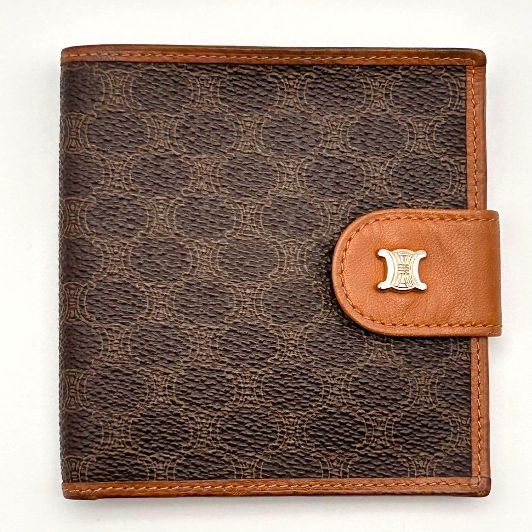 美品✨ CELINE セリーヌ 二つ折り財布 マカダム柄 ブラウン レザー