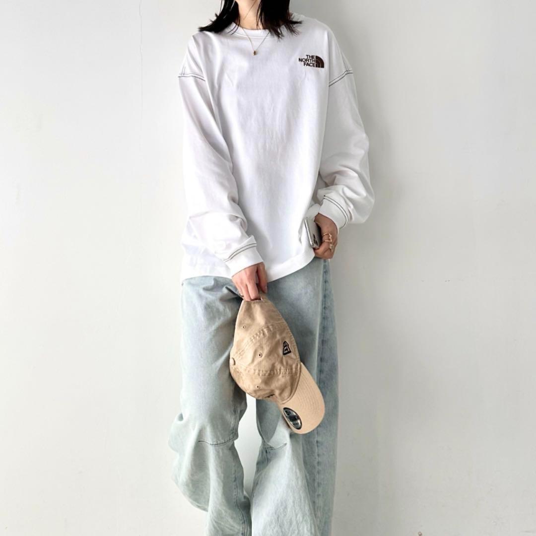 ‼️完売品‼️ 韓国限定ノースフェイス ロゴ刺繍 ステッチ 長袖 ロンT L