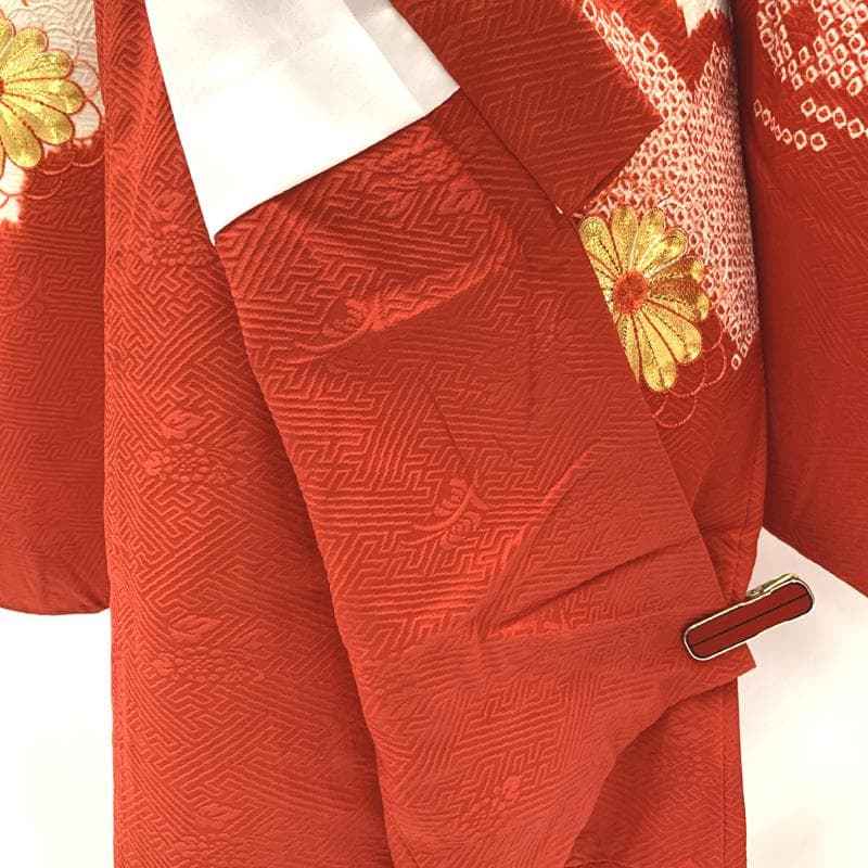 409ag84□お正月 お節句 三歳 女児 着物&兵児帯＆長襦袢 絞り染め□